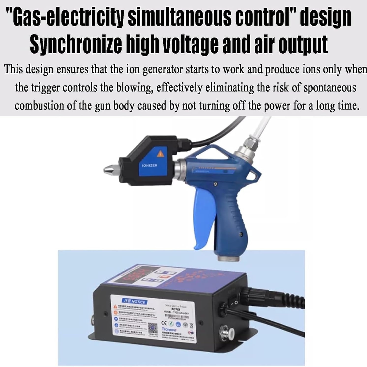 Pistola de aire ionizante, ionizador antiestático, eliminación estática, pistola de aire antiestática con fuente de alimentación de 6 KV, velocidad de desactivación ≤1.0S, para eliminaciones
