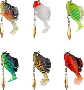 6pcs Pre-Rigged Jig Head Soft Fishing Lures, Plastic Fishing Paddle Tail Swimbaits with Hidden Hooks in The Top Fin Topwater Fishing Lures Bait Equipment for Saltwater Freshwater Bass Trout