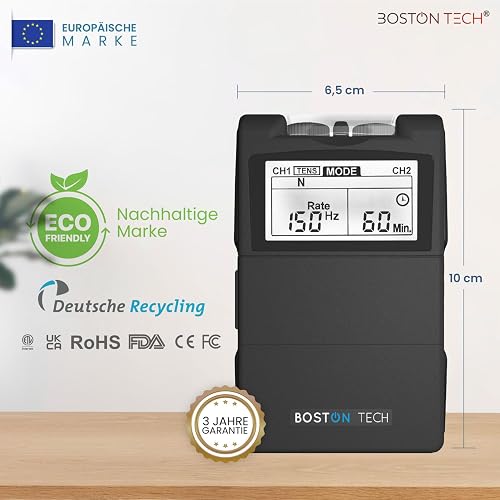 Boston Tech ME-89Plus Digital Muscle Electrostimulator. 2 Channel TENS/EMS. 7 Programmable Modes. Includes 4 Electrodes. Fast and effective pain relief. Anti-Fall Protection - 2