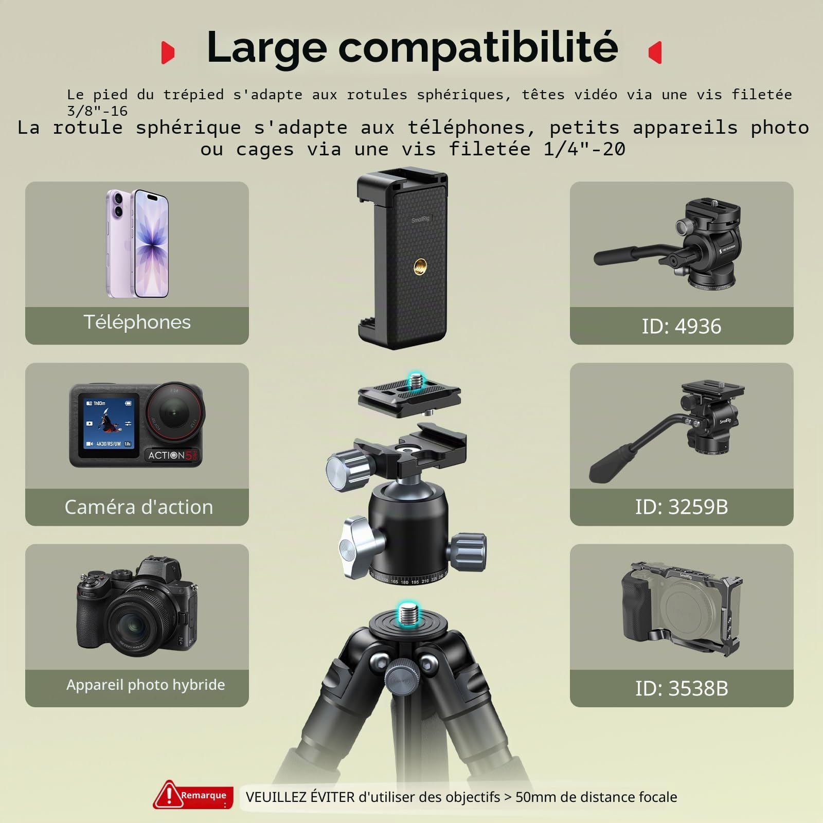 SMALLRIG VT-20Pro 53,8 cm Mini trépied pour Appareil Photo et Téléphone, Trépied Léger de Bureau en Alliage d'Aluminium avec Rotule 360° et Pince pour téléphone, Charge Max. 5 kg - 5470