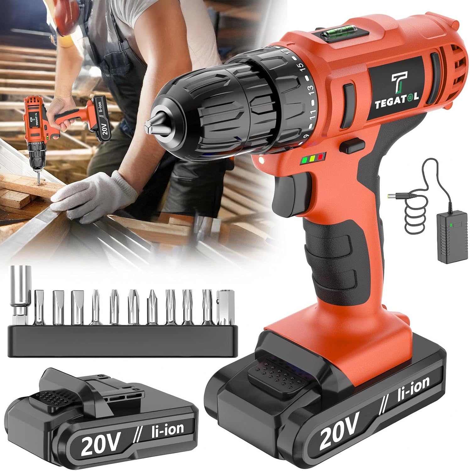 20V Cordless Industrial Drill Set, Lithium Power Screwdriver with 18+1 Torque Control, Dual-Speed Performance for Home Maintenance, Workshop Tasks and DIY Projects, Ideal Gift for Men