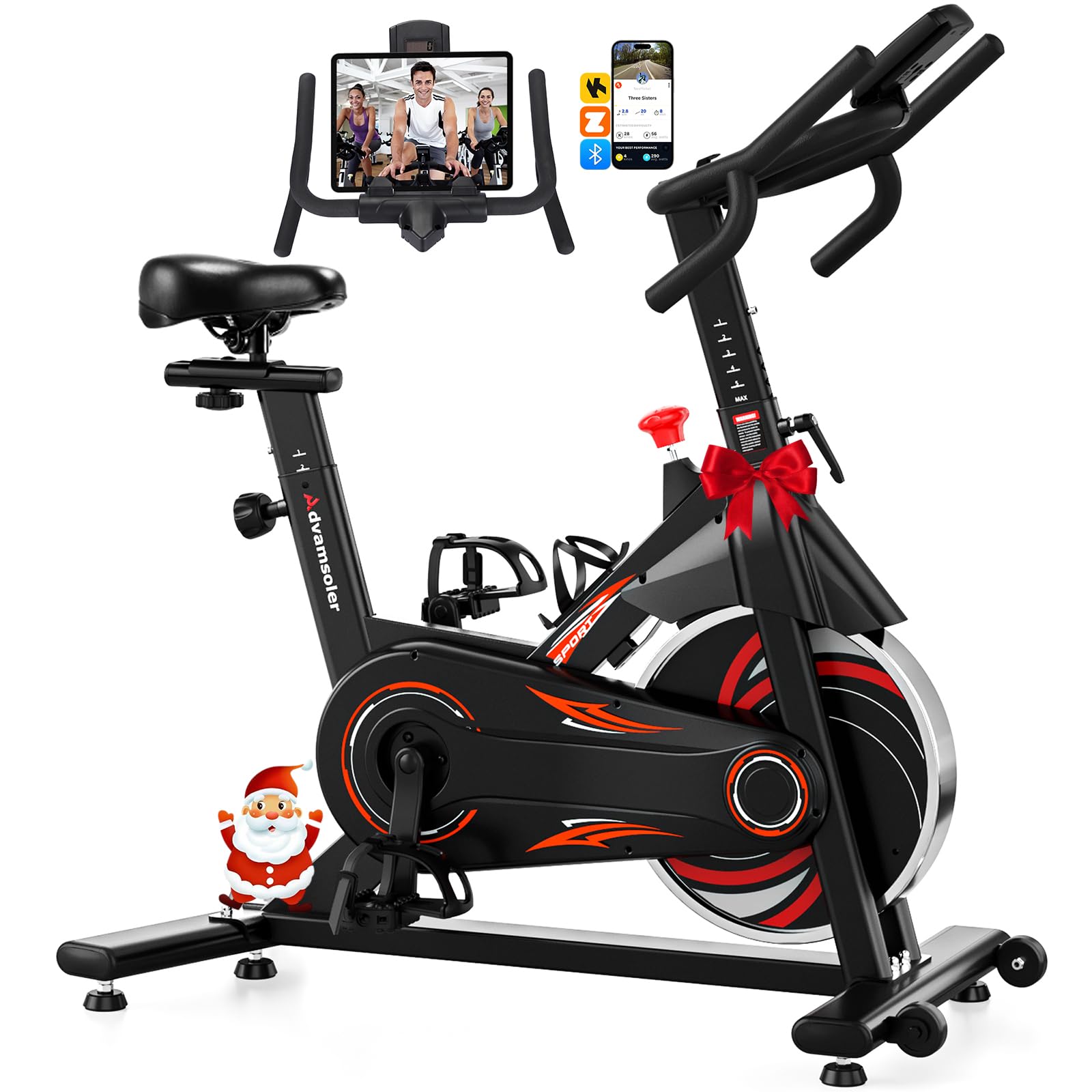 Exercise Bike, Spin Bike with App for Home Use, Indoor Cycling Bike with Curved Handlebar, Stationary Bike with LCD Display & Bluetooth Connection, Comfortable Seat, 350LBS Capacity