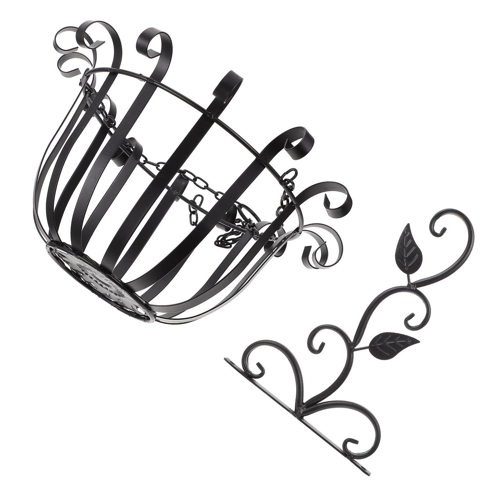 TOYANDONA Cesto di Fiori Sospeso in Ferro Nero con Staffa, Fioriera da Giardino Sospesa Multifunzione per Balcone e Patio, Portavaso da Appendere al Muro per Decorazioni Casa e Giardino
