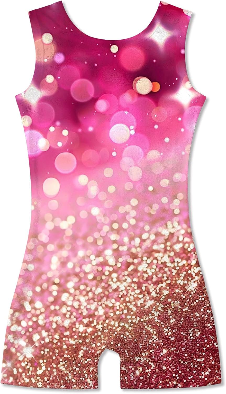 Funnycokid Gymnastics Leotards for Girls with Shorts Sparkly Kids Biketards Dance Unitard 3-10 Years