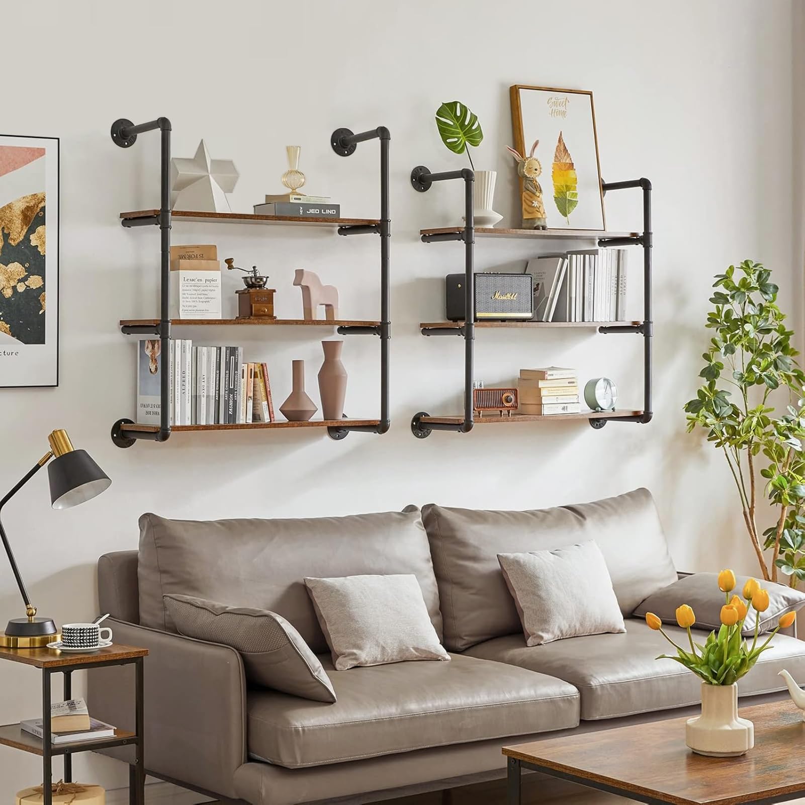 Rustikales industrielles Rohrregal, 3 Etagen, Wandmontage, Metall, schwebende Regale für Wohnzimmer, Schlafzimmer, Badezimmer, Küche, Büro, Aufbewahrung (100 x 20 x 90 cm)