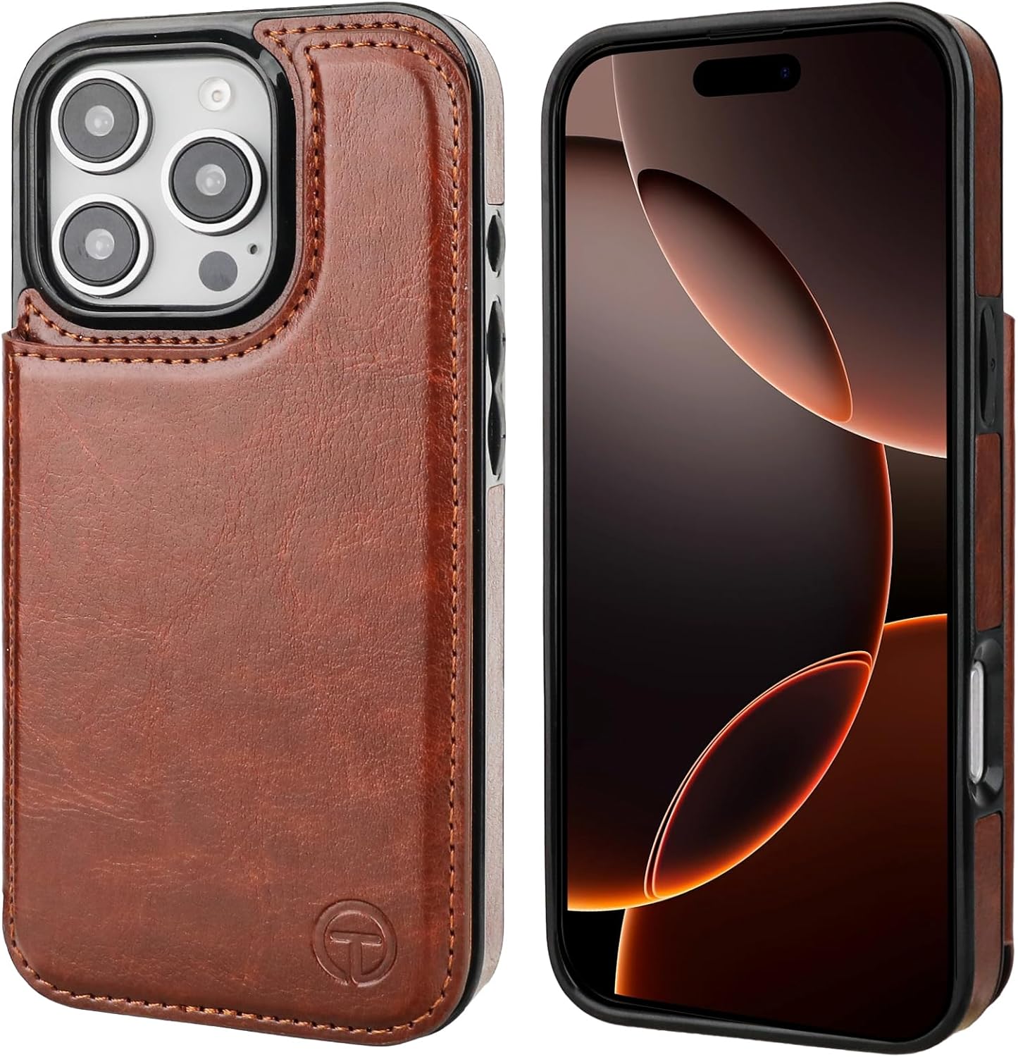 ONETOP Compatible with Magsafe for iPhone 16 Pro Wallet Case with Card Holder, PU Leather Kickstand RFID Blocking Case, Double Magnetic Clasp and Durable Shockproof Cover 6.3 Inch (Brown) - Image 3