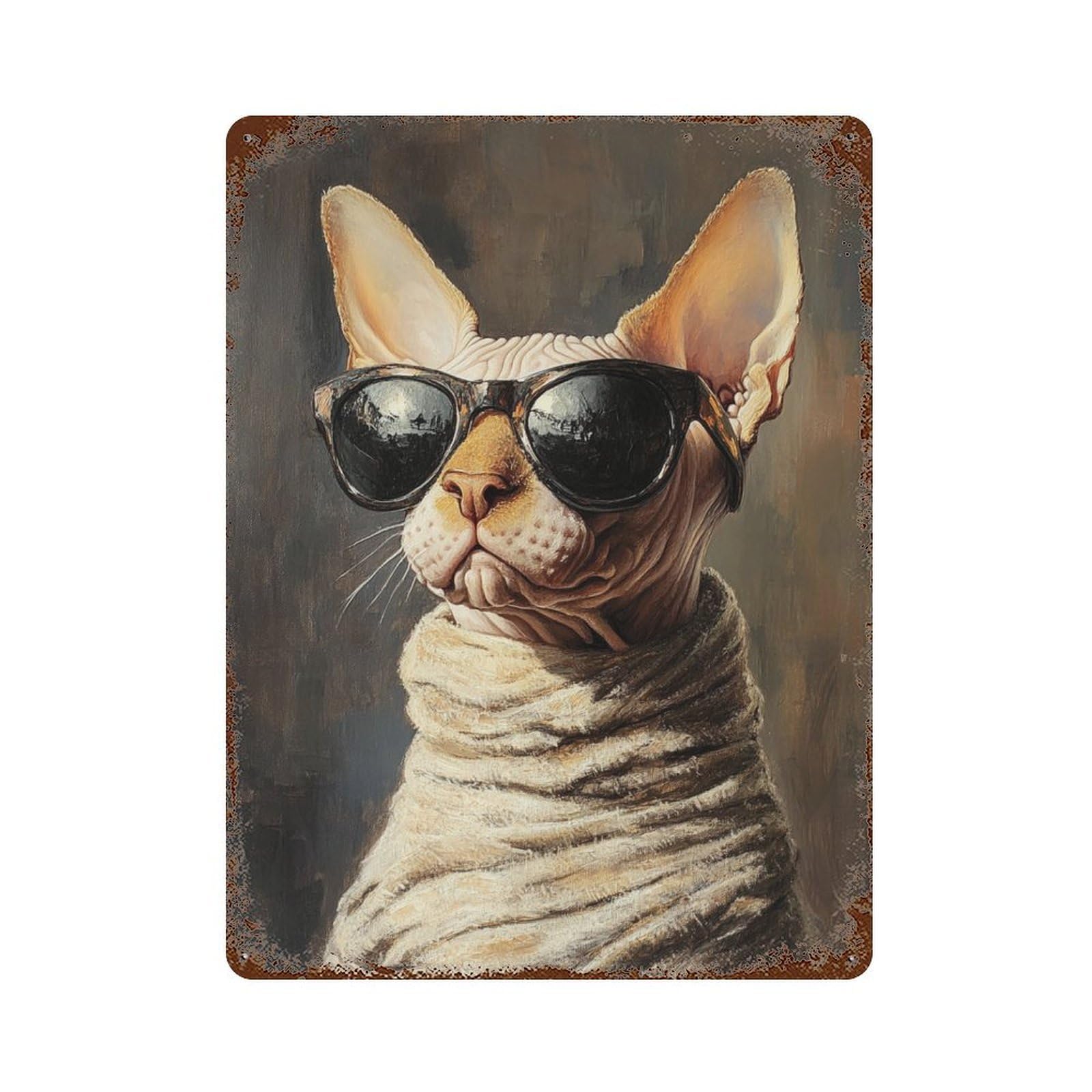 Sphynx Cat with Sunglasses-2 15.7"x11.8" Retro Metal Sign, Industrial Home Decor for Basement, Hobby Room And Garage Decor