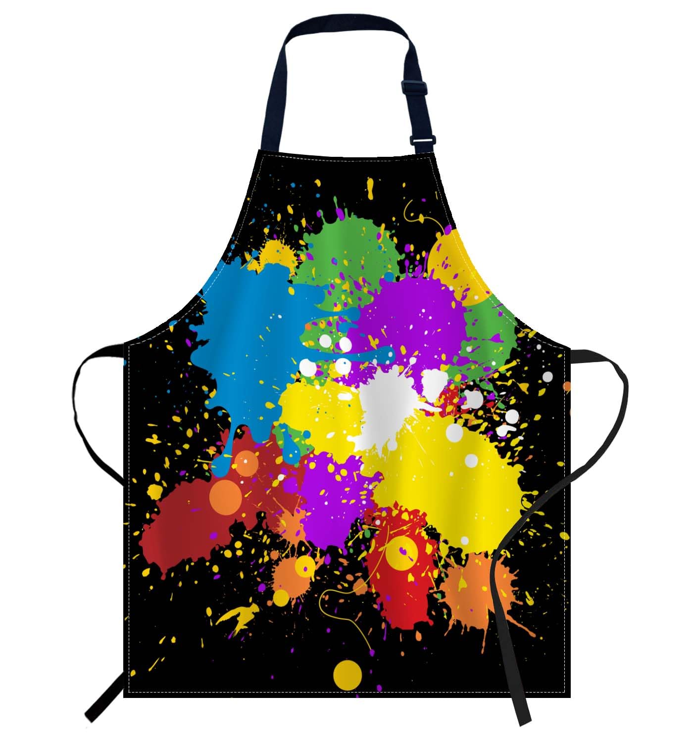 Smooffly Colourful Bright ink Splat Grunge Apron,Adjustable Neck Bib Apron for Men Women,Suitable for Kitchen Cooking Waitress Chef Apron