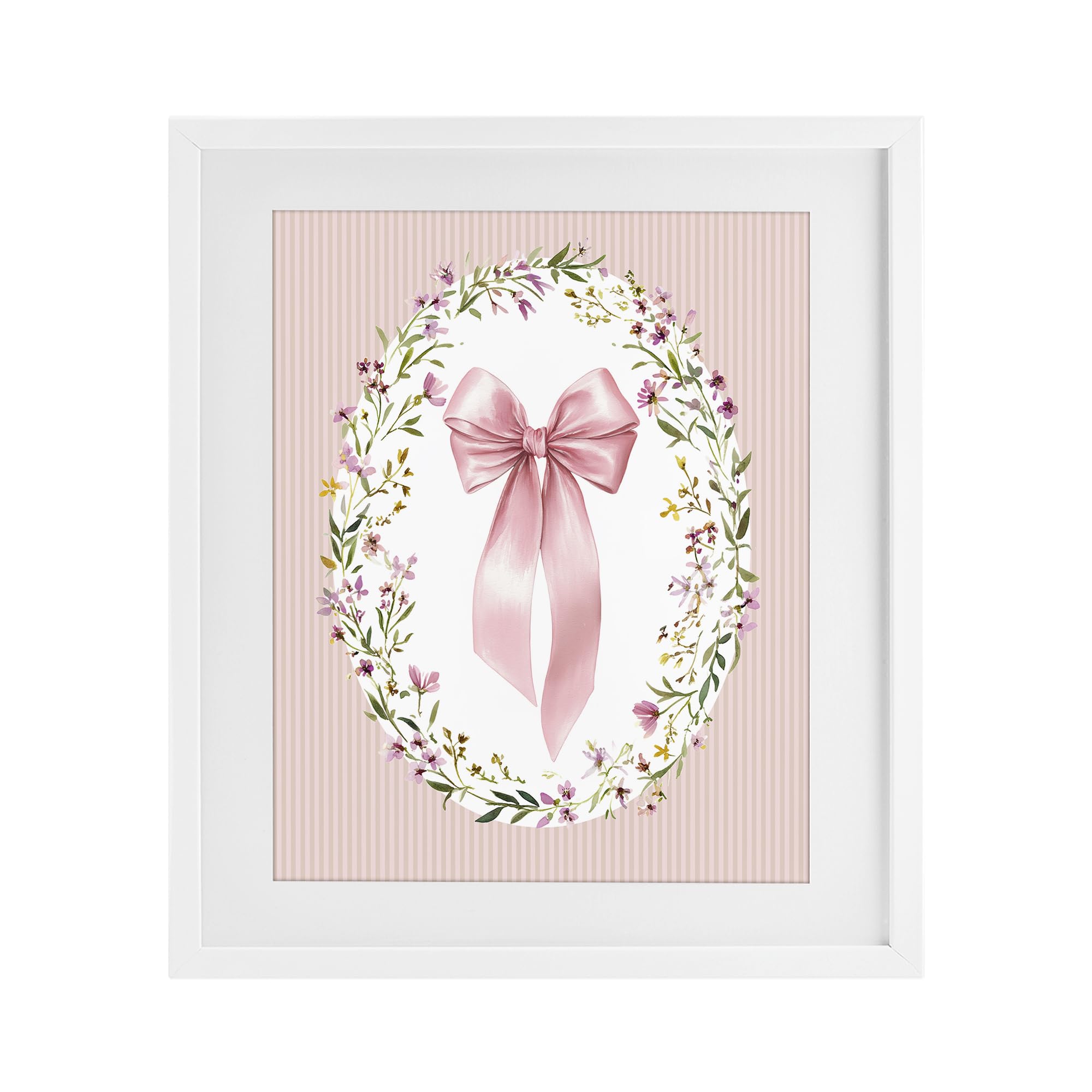 Stupell Industries Coastal White (Textured) 'Ribbon With Oval Florals'| Framed Print Under Glass