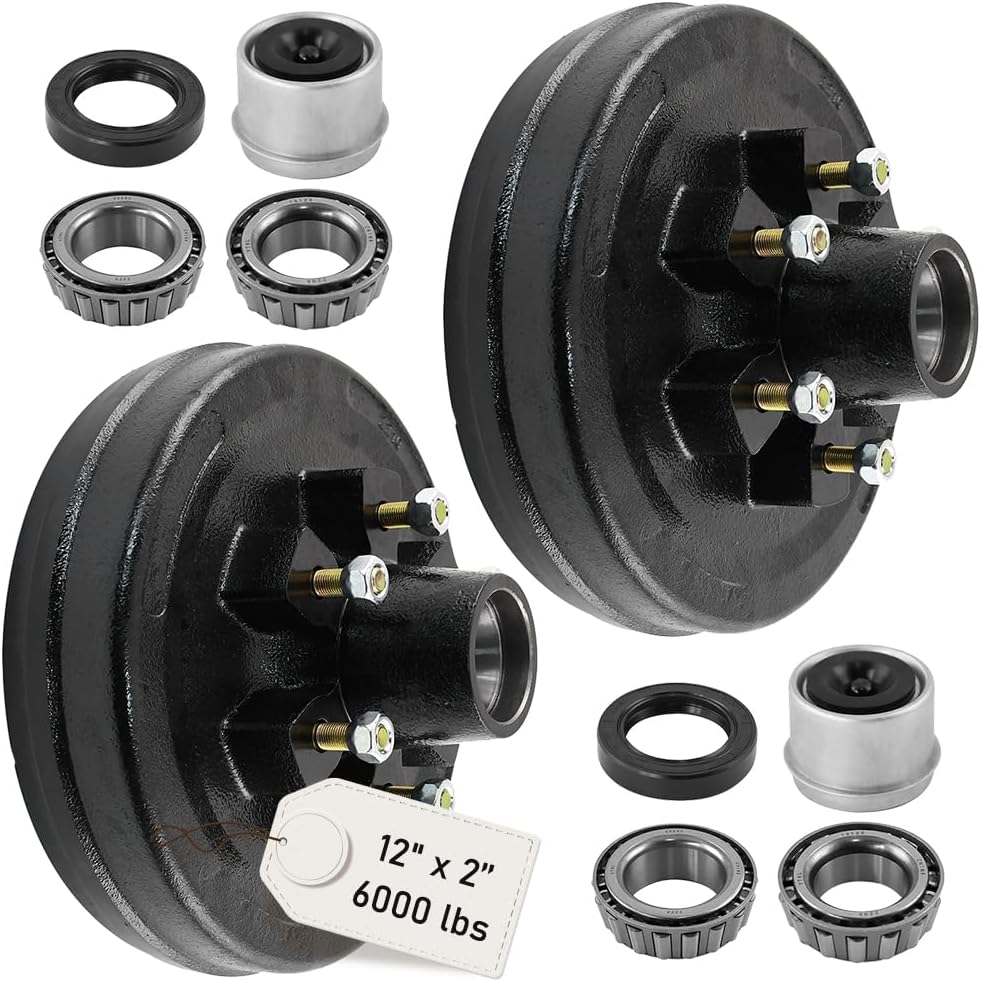6 on 5.5" Trailer Brake Drum Kit Replaces for 5200-6000 lbs Axle Hub Heavy Duty, 6 Bolt Trailer Brake Hub Drum Fit for 12" X 2" Electric and Hydraulic Trailer Brake Assembly