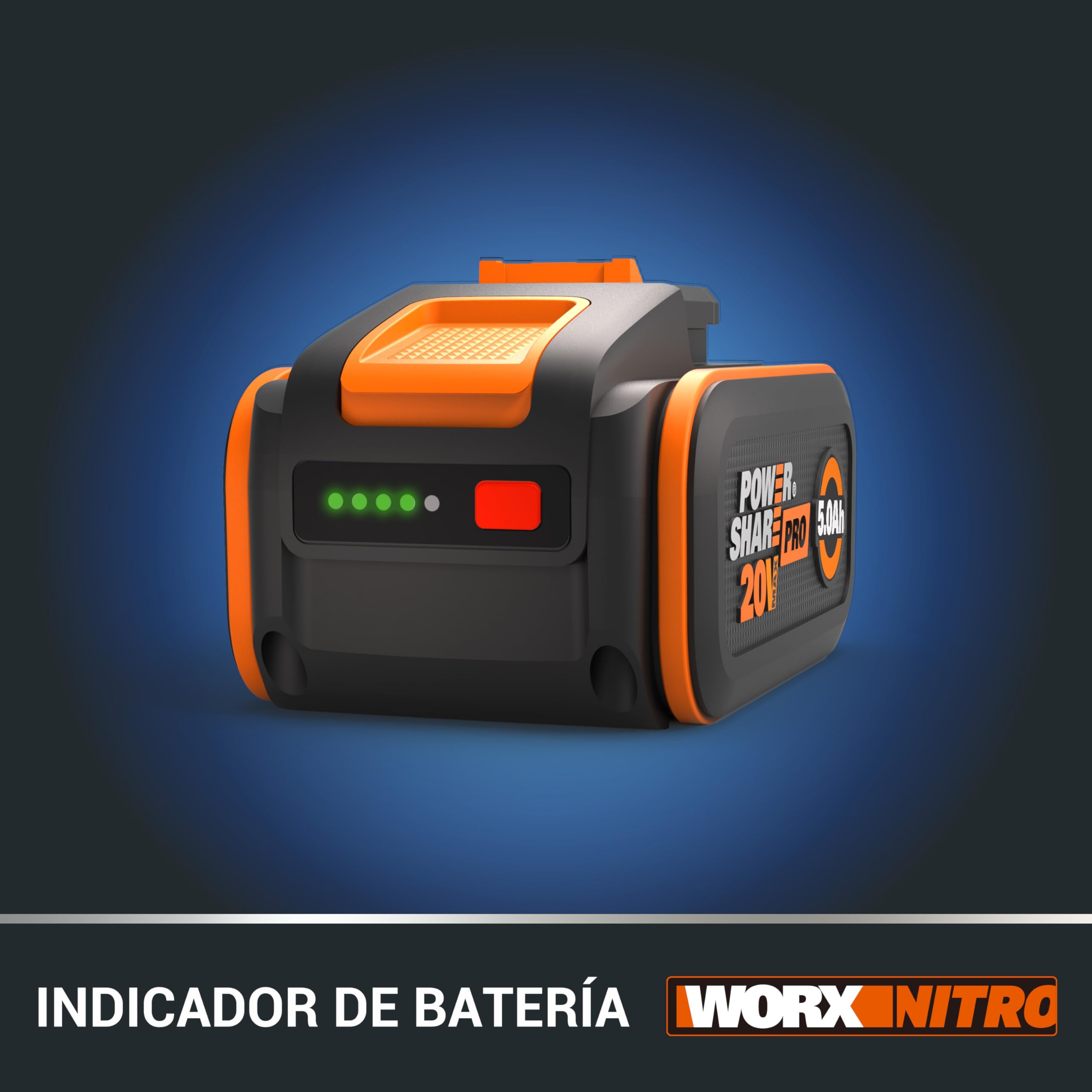 WORX WA3645 PowerShare Pro Batería 20V 5,0Ah Ion-Litio con BMS Inteligente, Indicador LED, Mayor Seguridad 360° y Compatible con Gama 20V, 40V y 80V