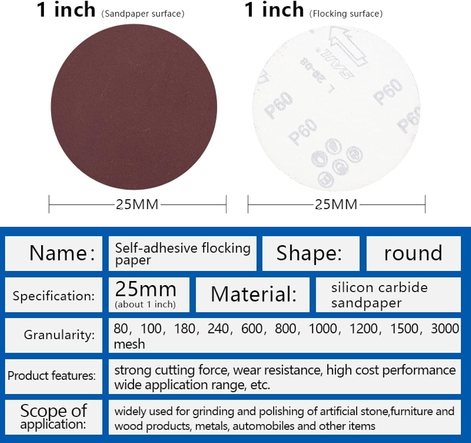 Sander Pads Sanding Pads,Sand Paper,10pcs Flocking Sandpaper Set 1Inch 25 mm Sanding Disc Sanding Polishing Pad Sandpaper 80-3000 Grits(Grit 100)(Grit 1000)