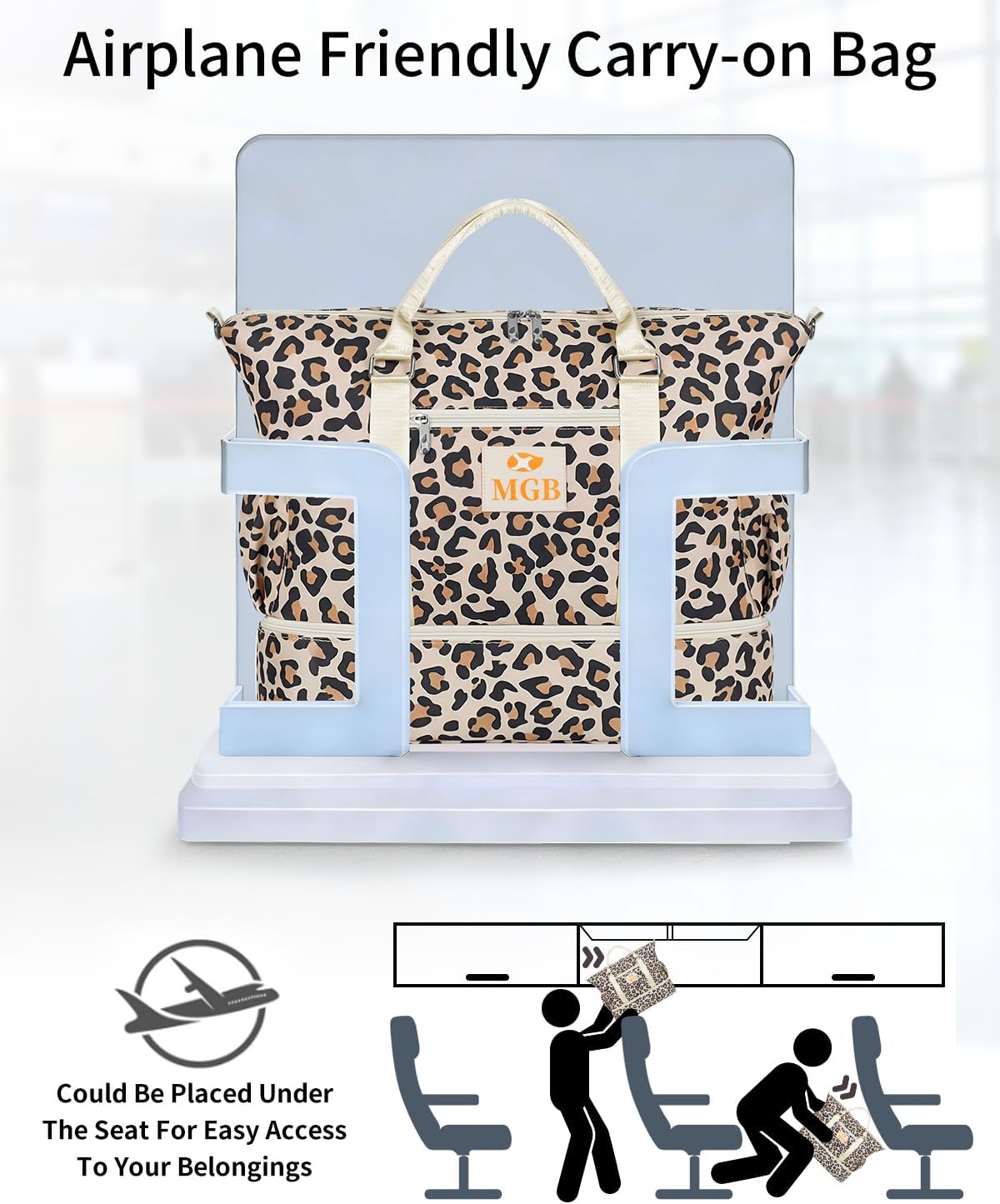 Duffle Bag for Travel Women, Weekender Carry On Personal Item Bag, Water Resistant Gym Bag with Toiletry Bag, Shoe Compartment & Wet Pocket Leopard-Large