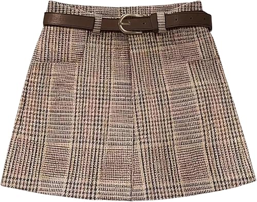 MakeMeChic Women's Houndstooth Print A Line Mini Skirt Belted Y2K Short Skirts w