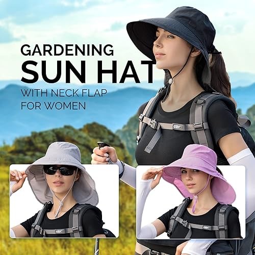 Miniatura 6 de Sombreros de sol para mujer, sombrero de pesca para senderismo, sombrero de ala ancha con solapa de cuello grande, sombreros de protección solar