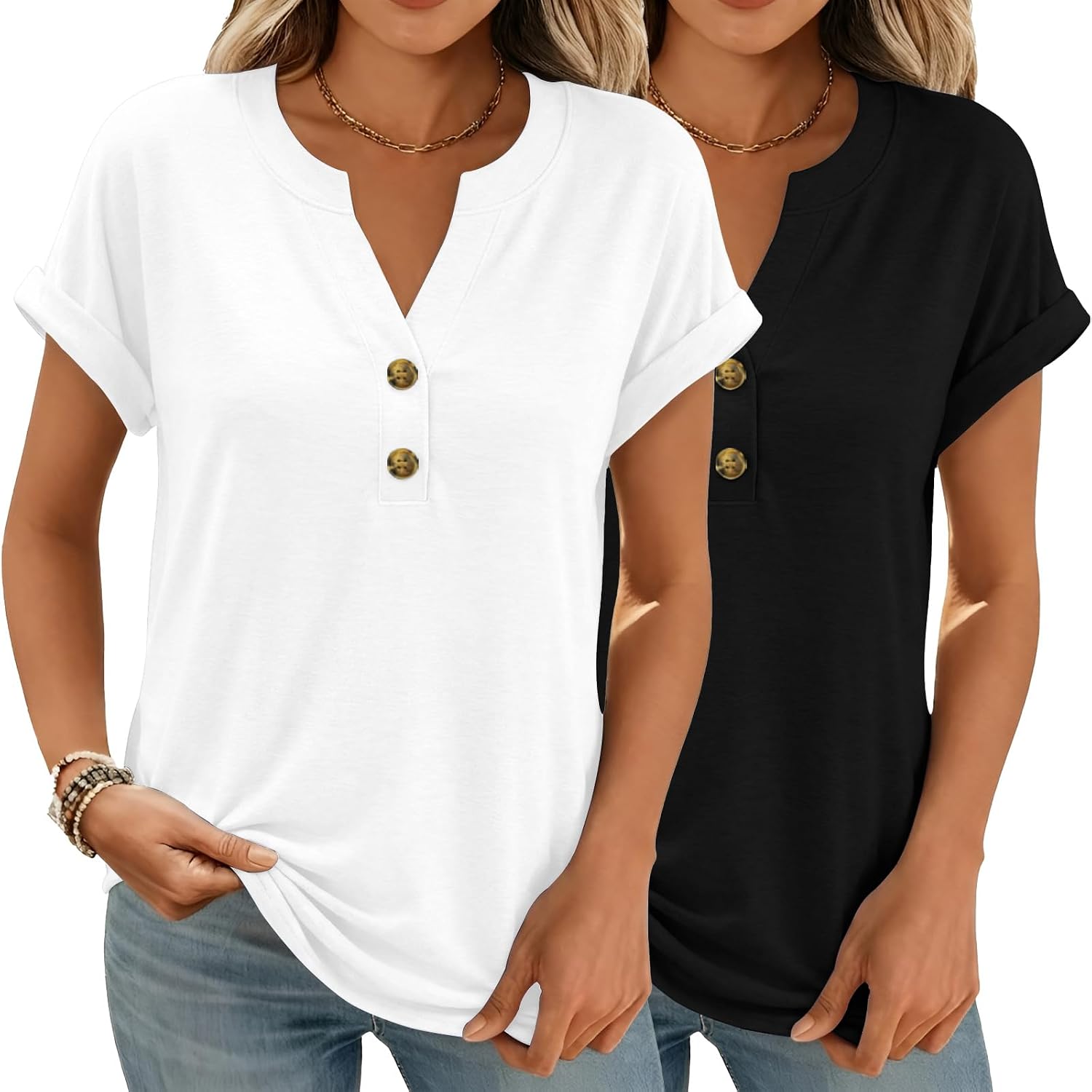 Women Tops Shorts Sleeve Shirts V Neck Henley Tops...