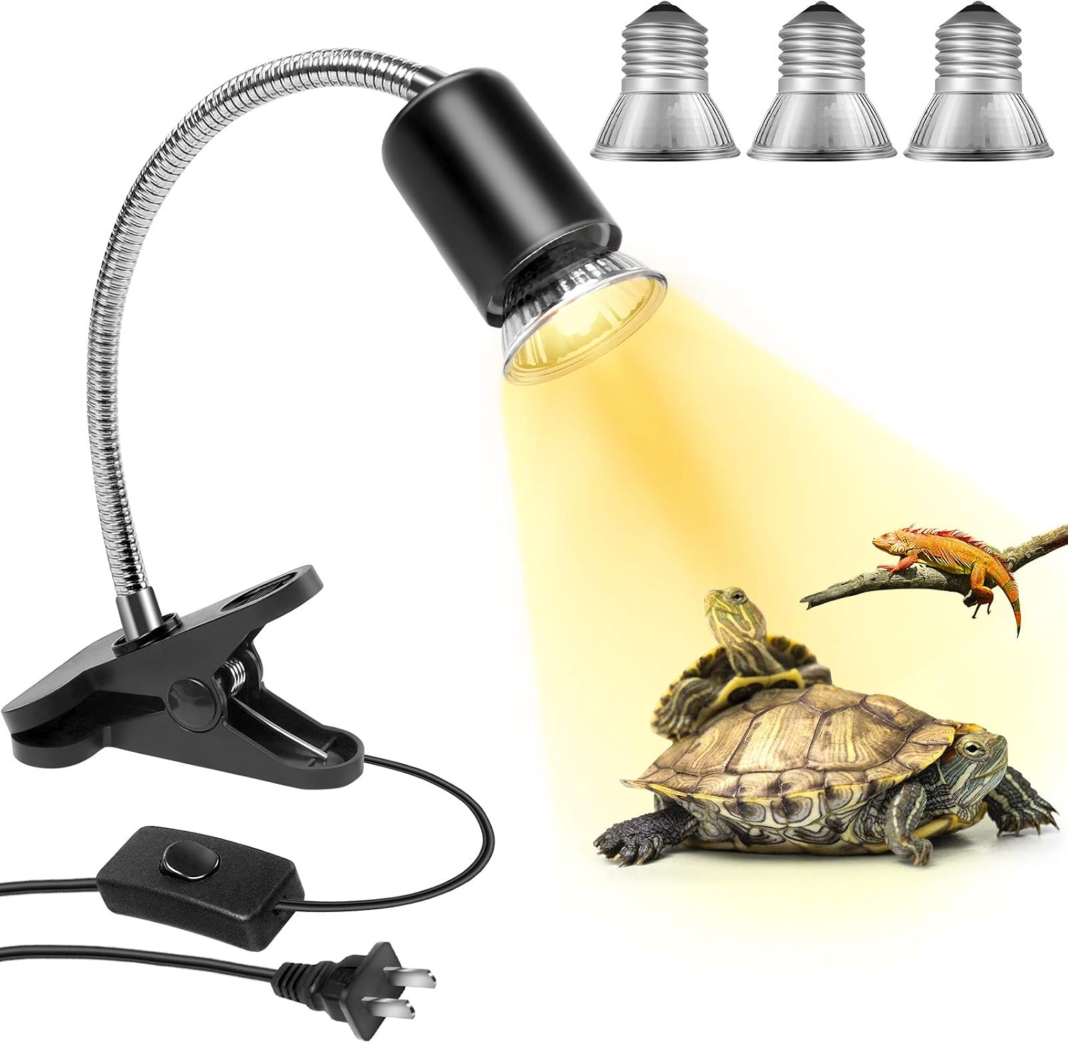 MILIFUN Reptile Heat Lamp (4 Lamps Bulb Included), Clamp Lamp Night for Aquarium with Holder Stand, Basking Light Bulb Fixture Kit with…