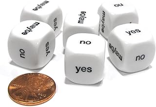 Koplow Games Set of 6 D6 16mm Yes, No, Maybe Decisions Dice - White with Black Letters