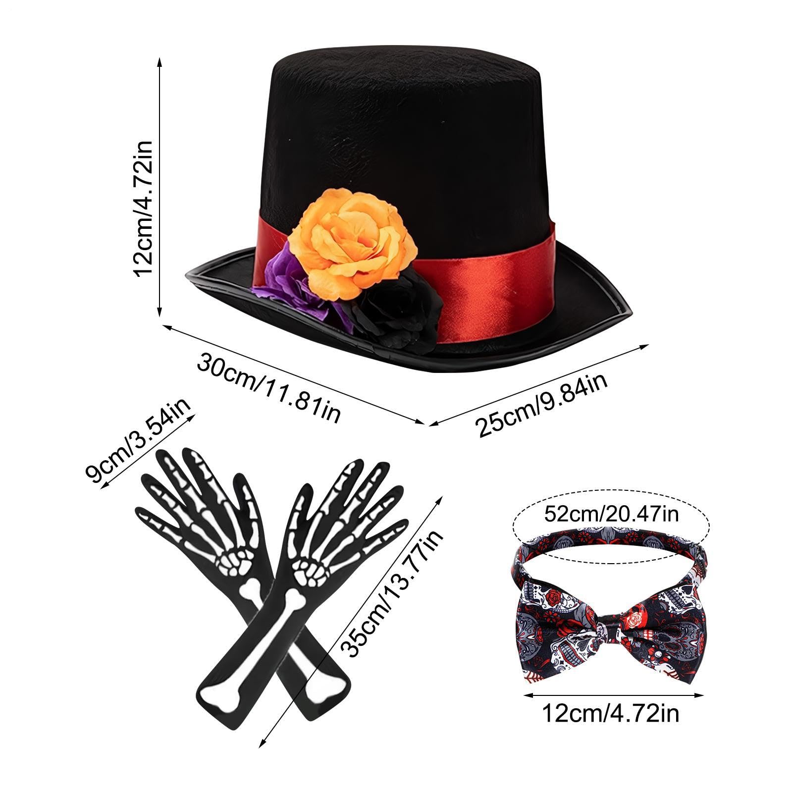 Day of the Dead Custome Scary Adjustable Cosplay Outfit with Floral Hat