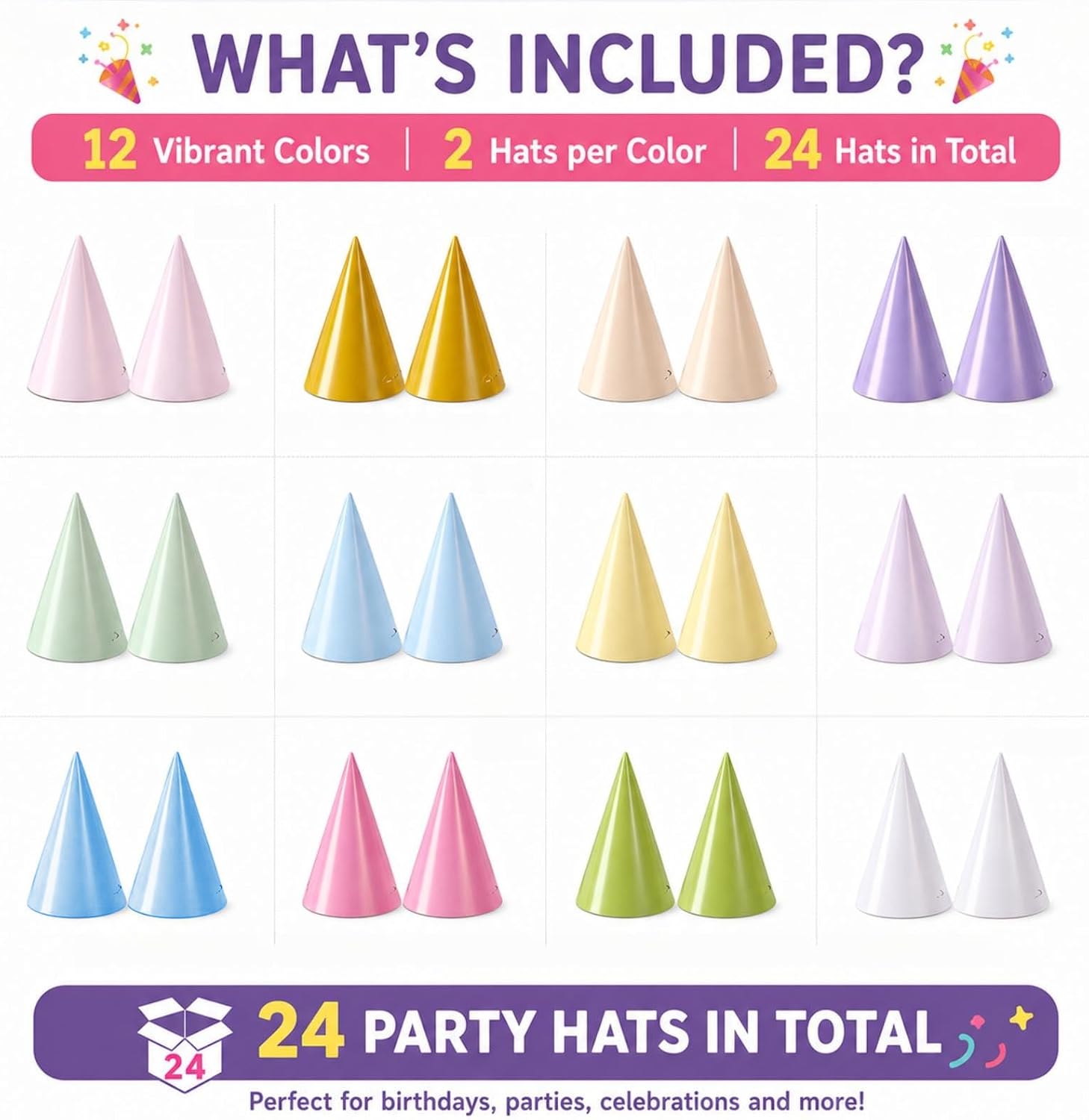 Pre-Assembled Party Hats for Adults,Birthday Party Headwear for Women Men Party Supply for Party Decorations