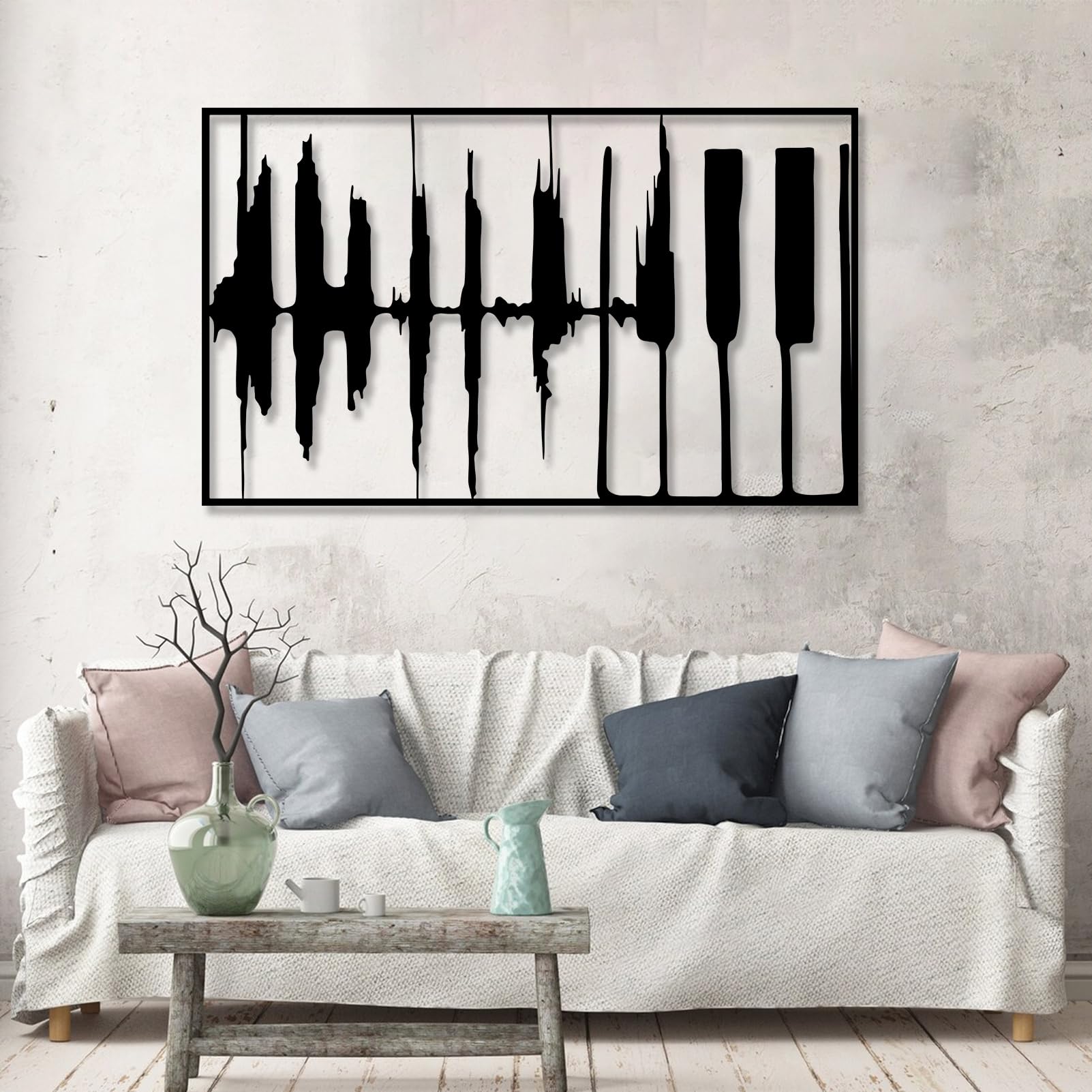 Arte de Pared de Teclas de Piano de Metal Negro, Notas Musicales de Metal, decoración de Pared para Amantes de la música, decoración de Obras de Arte de Teclas de Piano, Escultura de ar