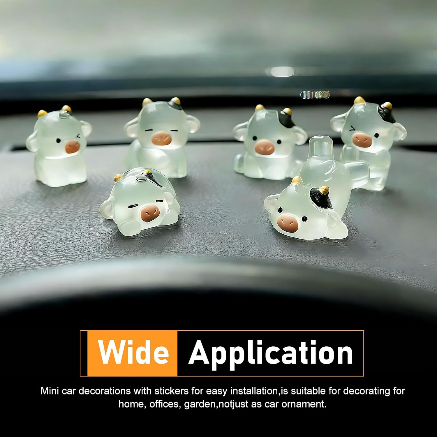 6 PCS Cow Dashboard Decoration, Cute Mini Cows Car Decor, Luminous Resin Figurines Car Interior Ornaments, Universal for Most Vehicles (White)