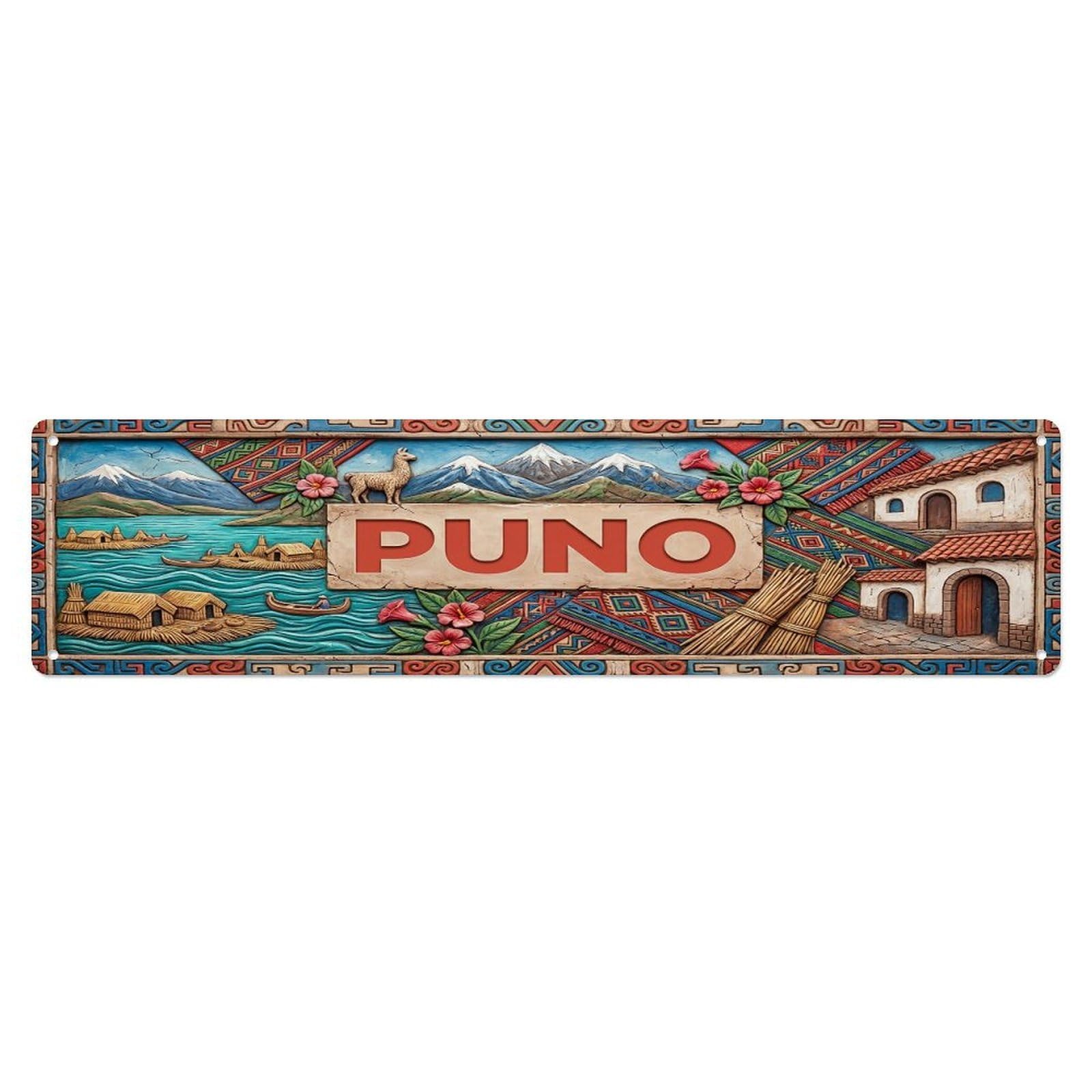 Cwbufd Vintage Style Vintage Puno Peru Flag Pattern Vintage Metal Tin Sign Plaque Wall Decor For Cafe, Club Bar, Office, Garden Metal Poster 4X16inch