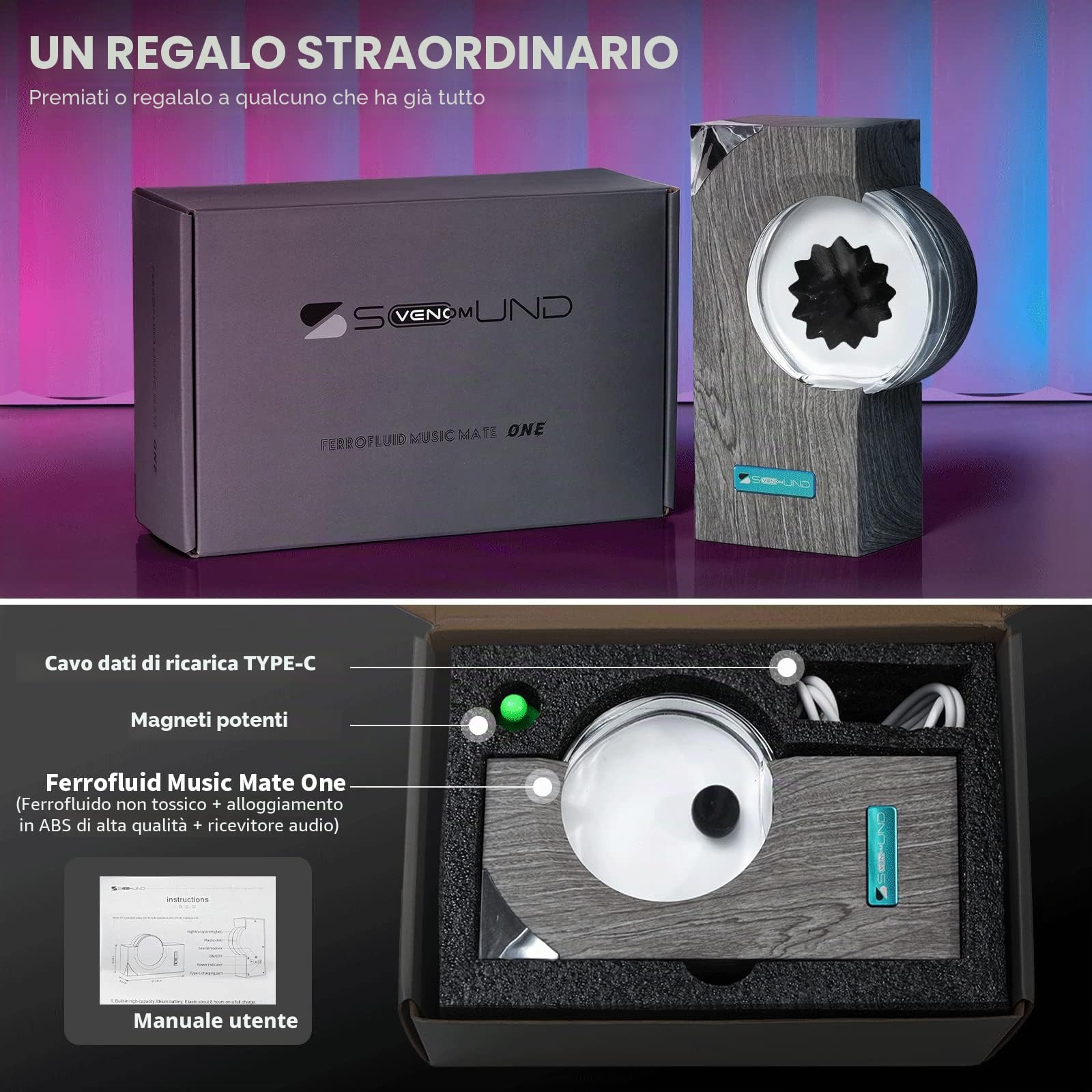 sovenomund Ferrofluid Speaker Music Mate, Lampada Ferrofluid che Balla a Ritmo di Musica - Decorazione da Scrivania, Regalo per Adolescenti (Non è un Altoparlante, Senza Suono)