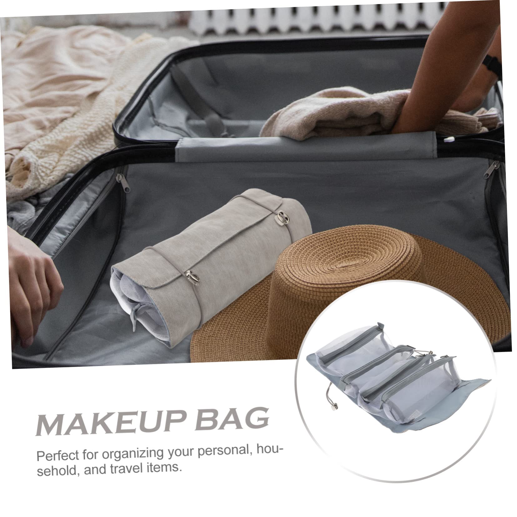 Healeved 3piezas Bolsa De Maquillaje Enrollable y Detachable para Organizador De Cosméticos Multifuncional Neceser Capacidad Alta y Asas para Mujeres y