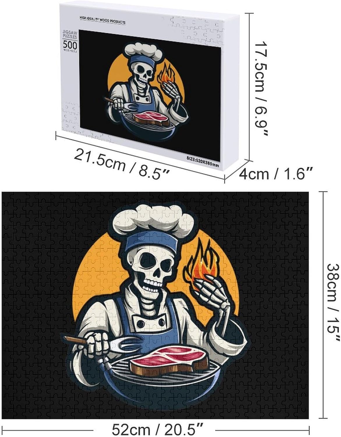 Skeleton Chef Steak Puzzles for Adults 500 PCS Wooden Jigsaw Puzzle Wall Decor Christmas