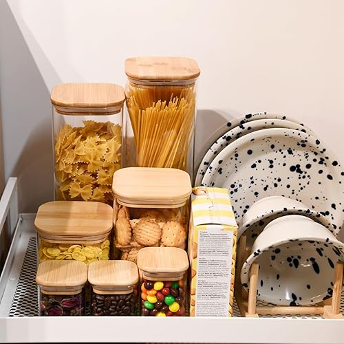 Miniatura 7 de Tarros cuadrados de vidrio para almacenamiento de alimentos, 37 onzas, paquete de 4 tarros de vidrio con tapas de bambú, recipientes de