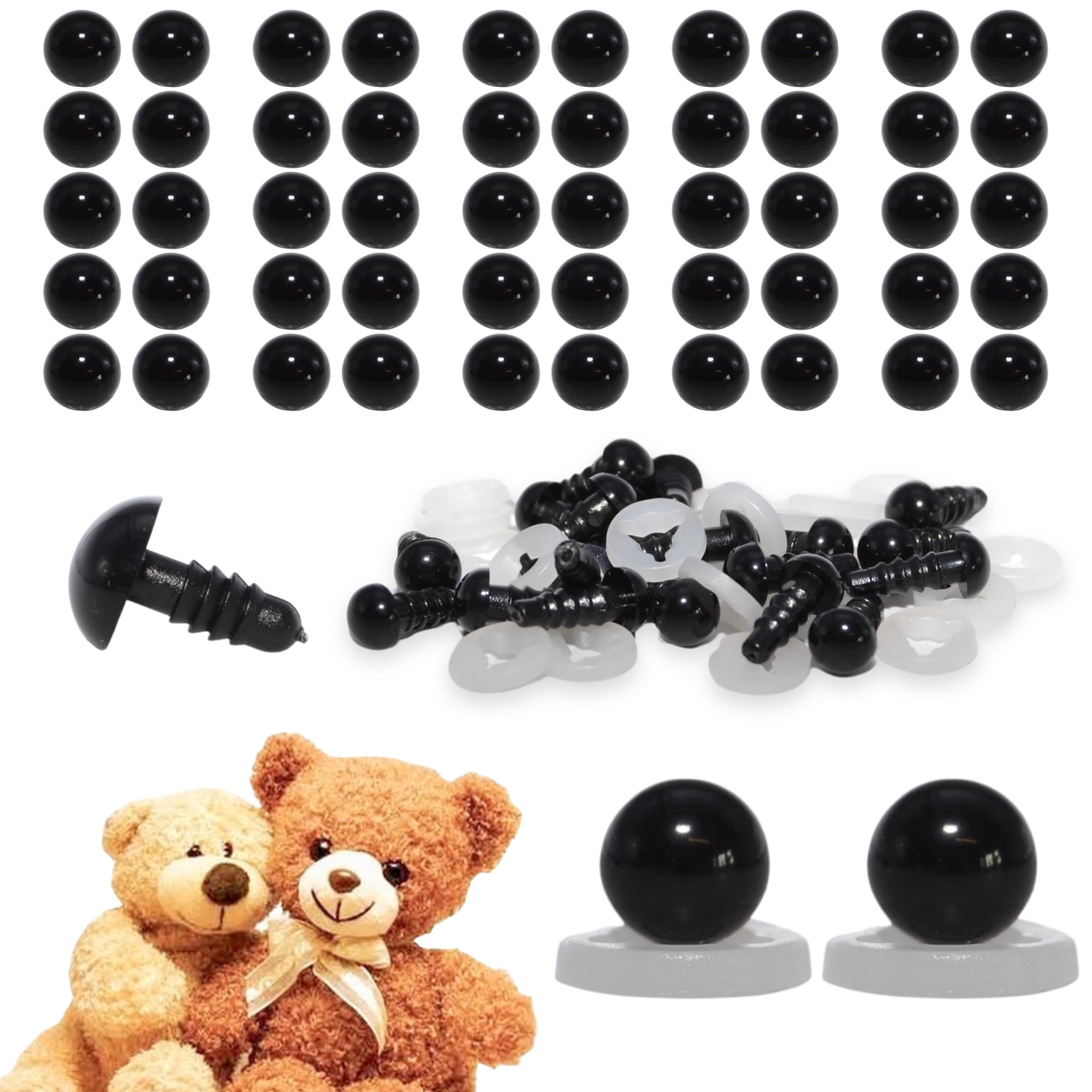 celloexpress 6mm Solid Black Eyes with Plastic Backs - Safety Eyes for Soft Toy or Teddy Bear Making - Pack of 25 Pairs