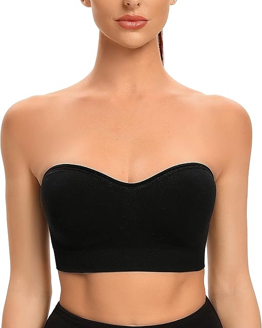 GNOWANN Bandeau Bra Seamless Removable Padded Strapless Bra Tube Tops Comfortable Soft Bralette with Convertible Bra Straps Black