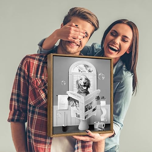 Miniatura 5 de Arte de pared personalizado de retrato de mascotas, imagen conmemorativa de pérdida de mascotas en blanco y negro, divertido perro en el inodoro,