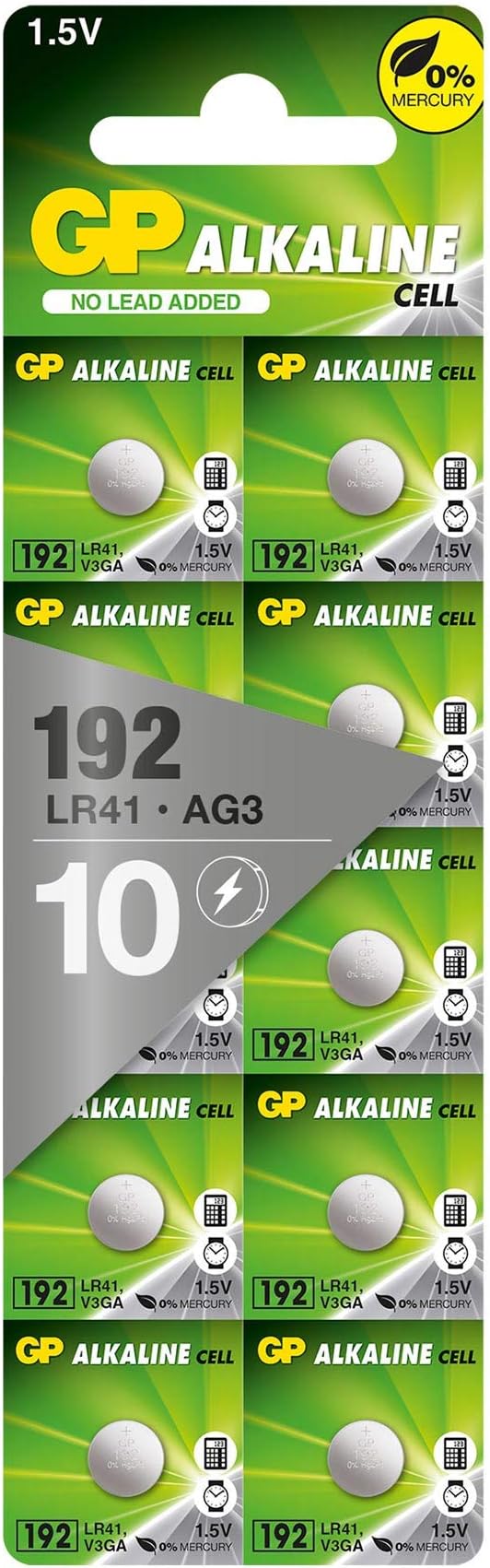 GP Batteries Alkaline LR41 Button Cell - Chrome/Black/Red (Pack of 10)