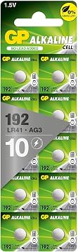 GP Batteries Alkaline LR41 Button Cell - Chrome/Black/Red Pack of 10