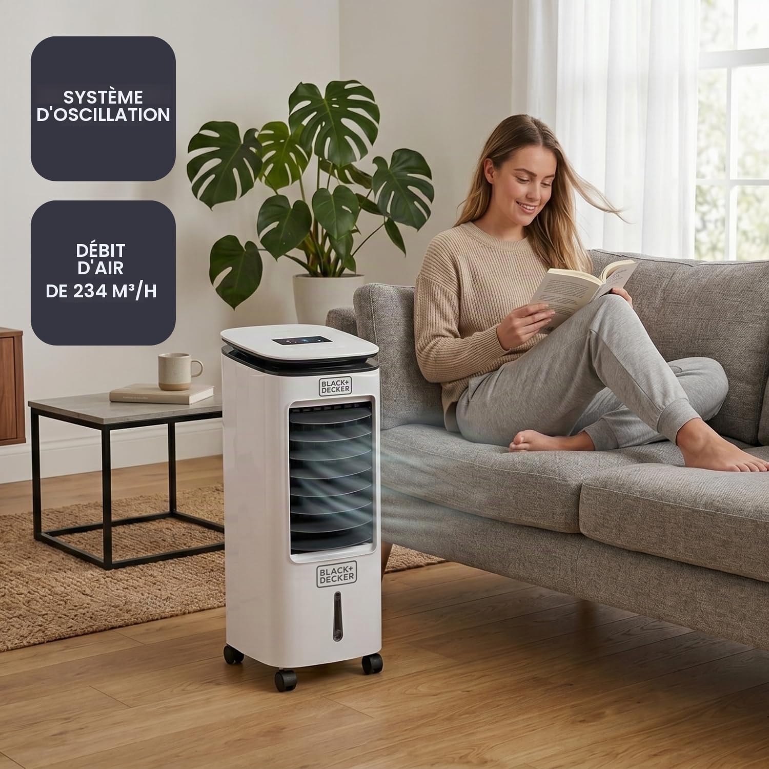 Black+Decker|BXAC7E Climatiseur Mobile | Télécommande | Oscillation 3 vitesses et modes |Blanc