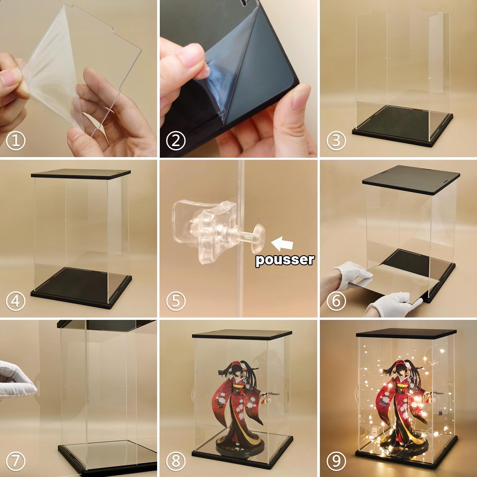 Nonemey Vitrine pour Collection et Salon en Acrylique avec LED Télécommandée – Boîte Vitrine Anti-Poussière pour Figurines,Modèles(Noir, 25x20x42 cm)