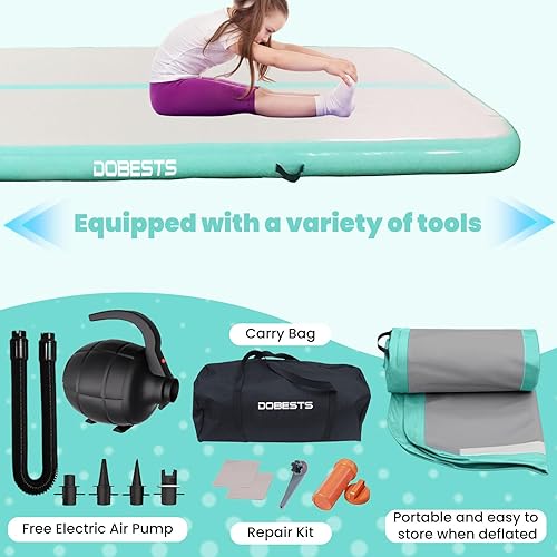 Miniatura 5 de DOBESTS Colchoneta inflable de gimnasia de 6.6 pies, 10 pies, 13 pies, 16 pies, 20 pies 48 pulgadas de grosor, colchoneta de aire para pista de aire