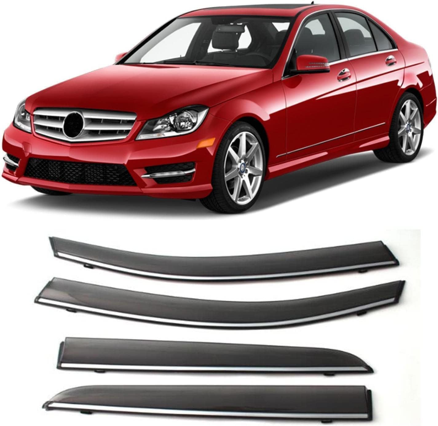 PANXUC Car Wind Deflectors for Benz C200 2008-2014, Side Window Wind Rain Deflector Window Visor Sun Rain Guard Smoke Guards