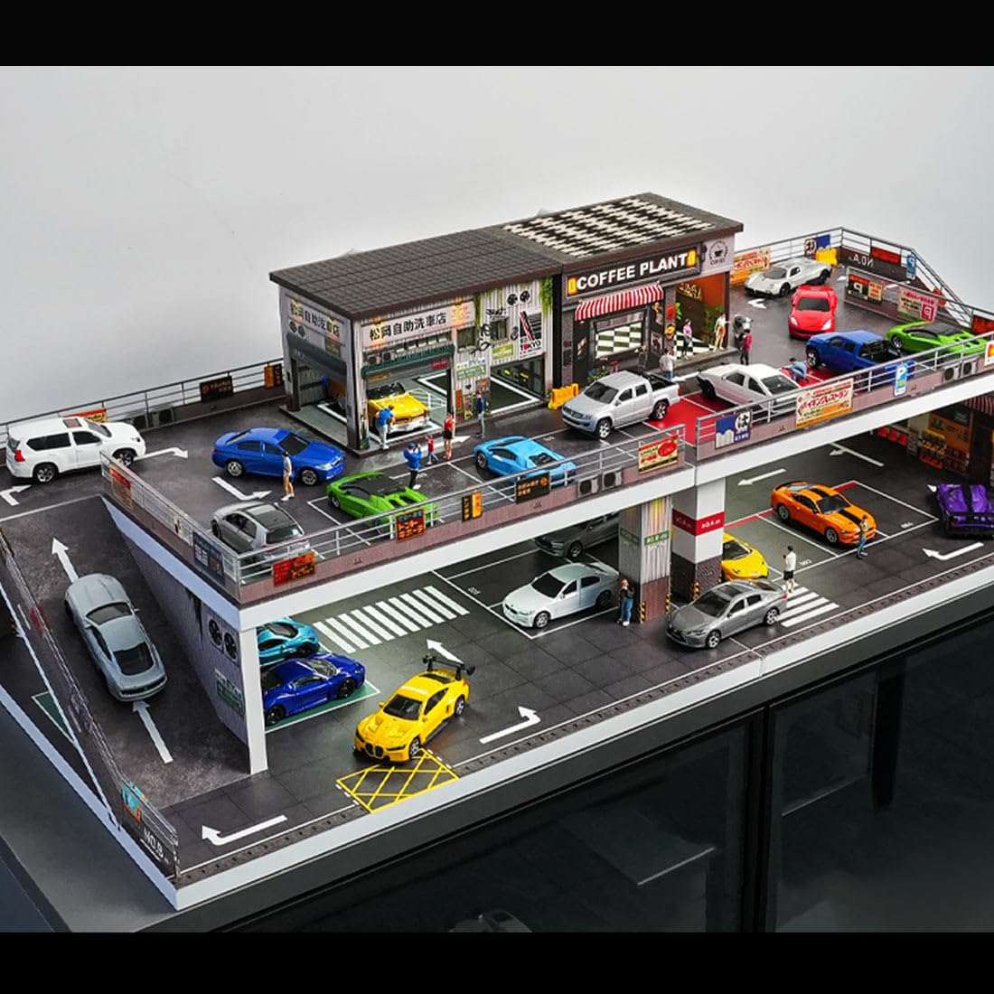 Skala 1/64 parkingu, myjnia samochodowa, model sceniczny ze światełkami, budynek dioramy, miniaturowy domek dla lalek (figurki i modele samochodów nie wchodzą w zakres dostawy)