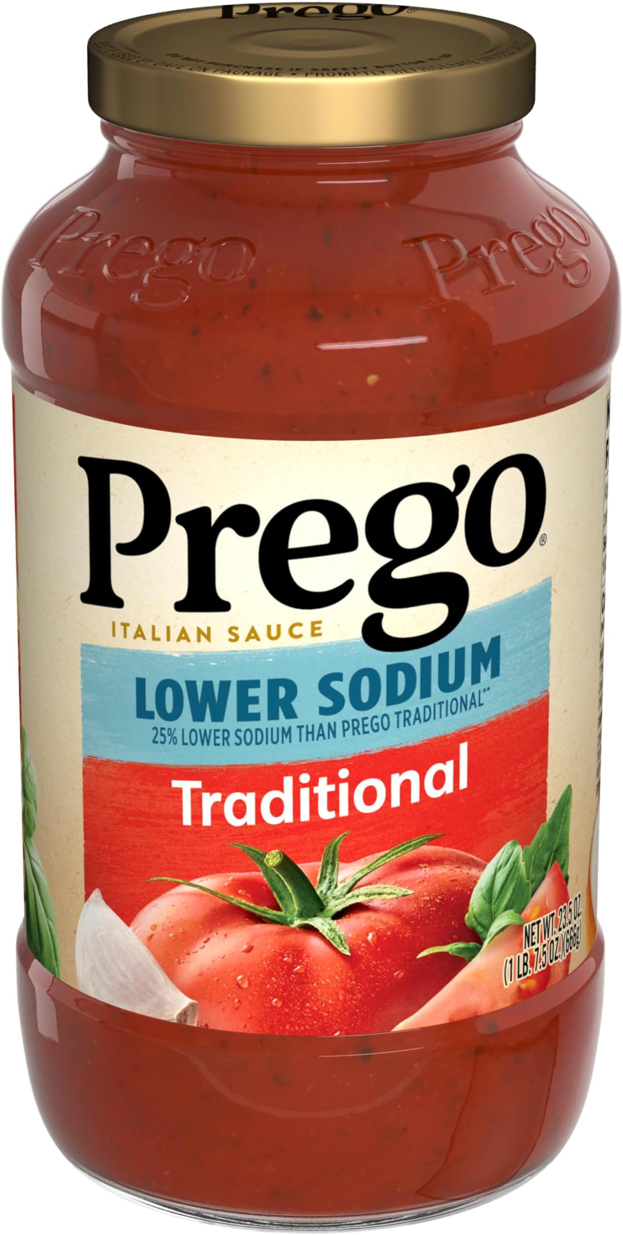 Prego Traditional Lower Sodium Pasta Sauce, 23.5 oz Jar