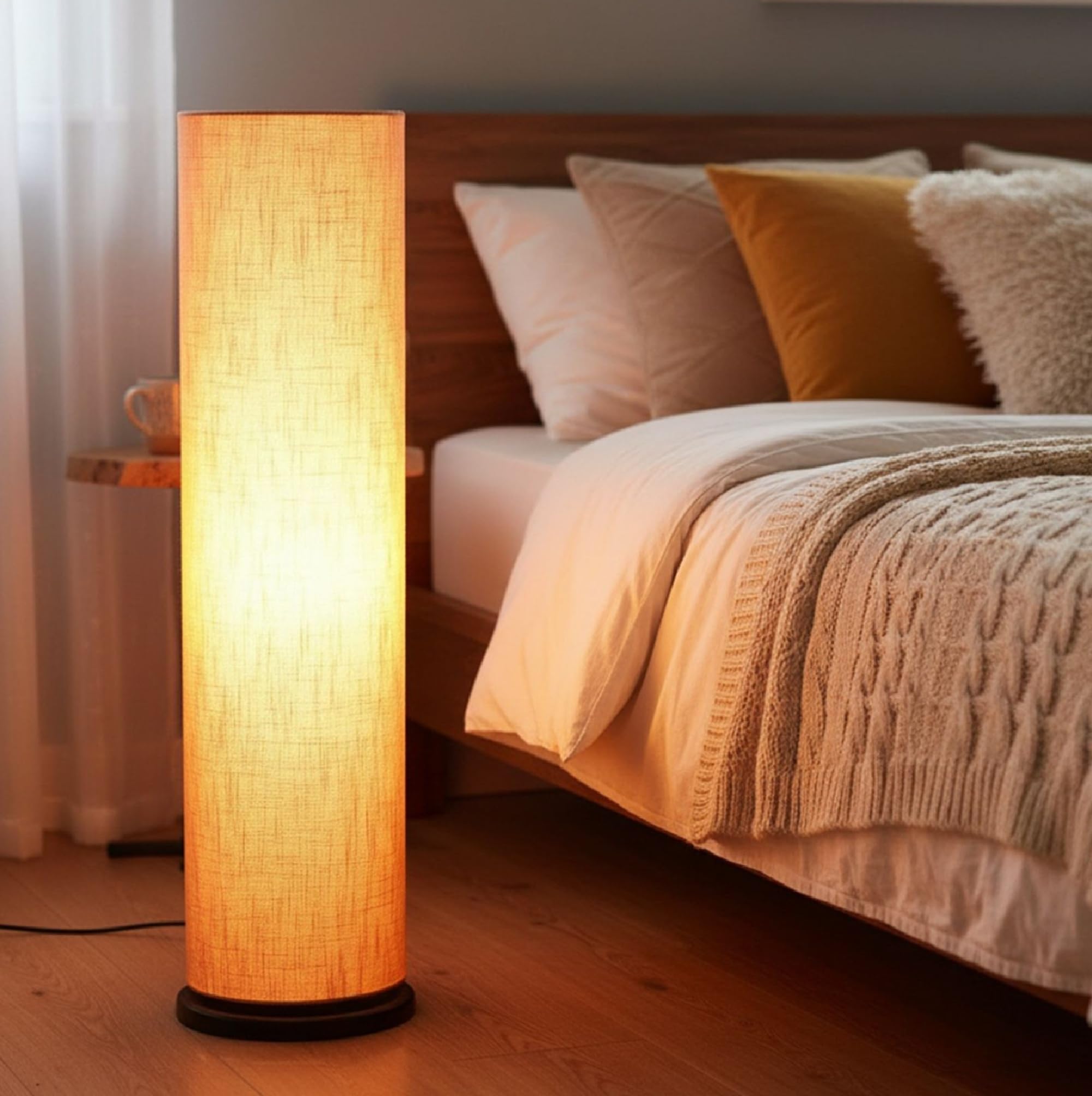 Stylish Cylinder Floor Lamp - Orange Fabric Shade -1