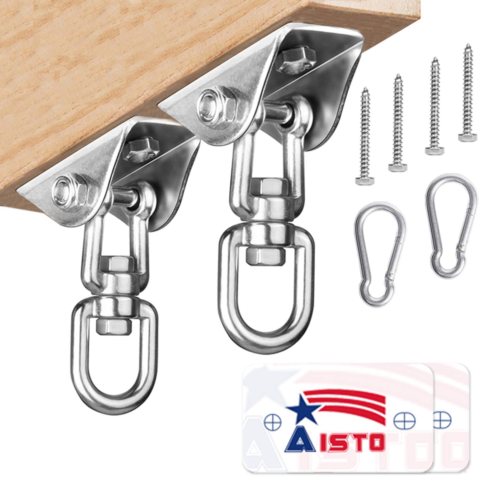 Aisto Heavy Duty Swing Hangers for Wooden Sets 2000 LB Capacity Hammock Hanger 360 Swivel Stainless Steel Swing Hardware Accessories 2 Packs for Porch Playground Yoga Heavy Bag