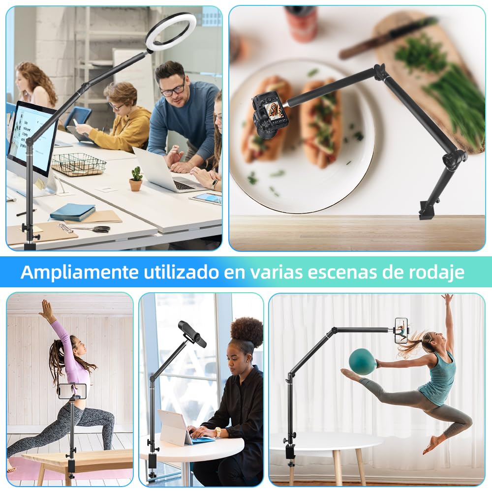 MS05 Soporte Superior para Cámara, 37-104cm Soporte de Escritorio para Cámara, Brazo Articulado Desmontable de 3 Secciones con rótula de 1/4" para DSLR, Webcam, Proyector