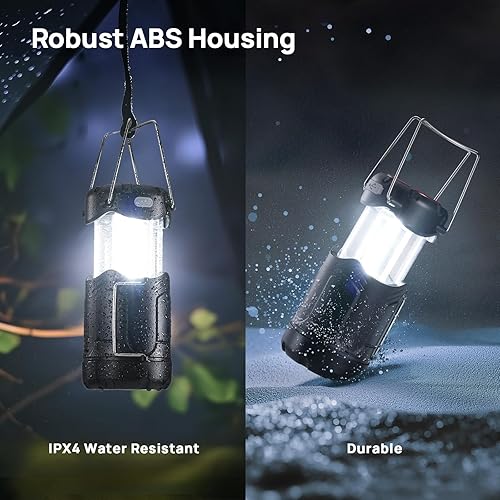 Miniatura 7 de Consciot - Paquete de 4 linternas LED plegables para campamento, recargable por USB C y funciona con pilas, luz de emergencia 2 en 1 con linterna y
