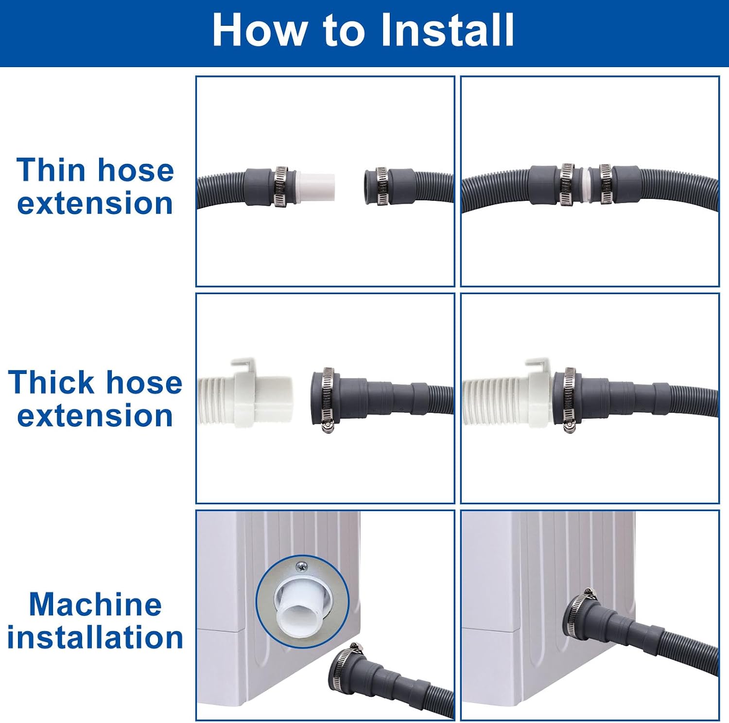5ft Washing Machine Drain Tube Extension, Corrugated Drain Pipe Univerdal Washer Tube for Dishwasher, Dehumidifier, with Clamp and Holder