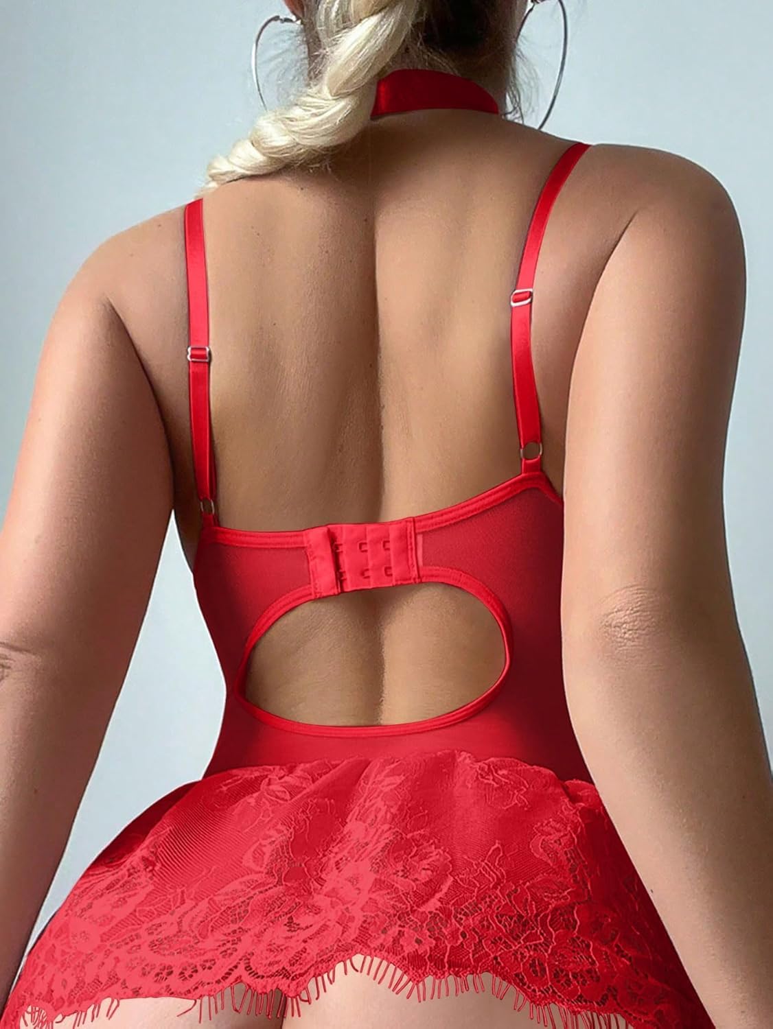 Sexy Choker Corset Underwire Lace Sheer Garter Stockings Babydoll Lingerie Set with Thong 4 Piece Outfits - Image 3