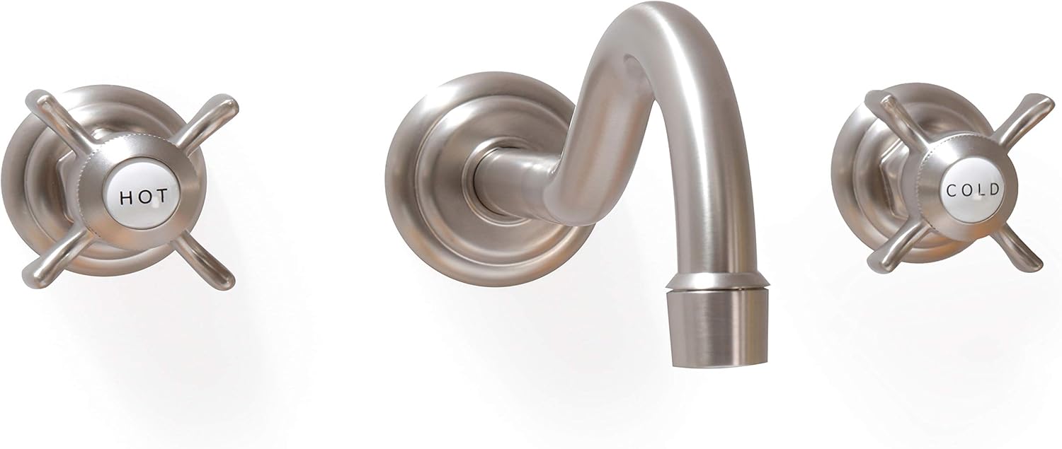 SITGES Antique Wall Faucet,Two Handle Bathroom Sink Wall Mount Faucet with Rough in Valve Included,Gold Brushed