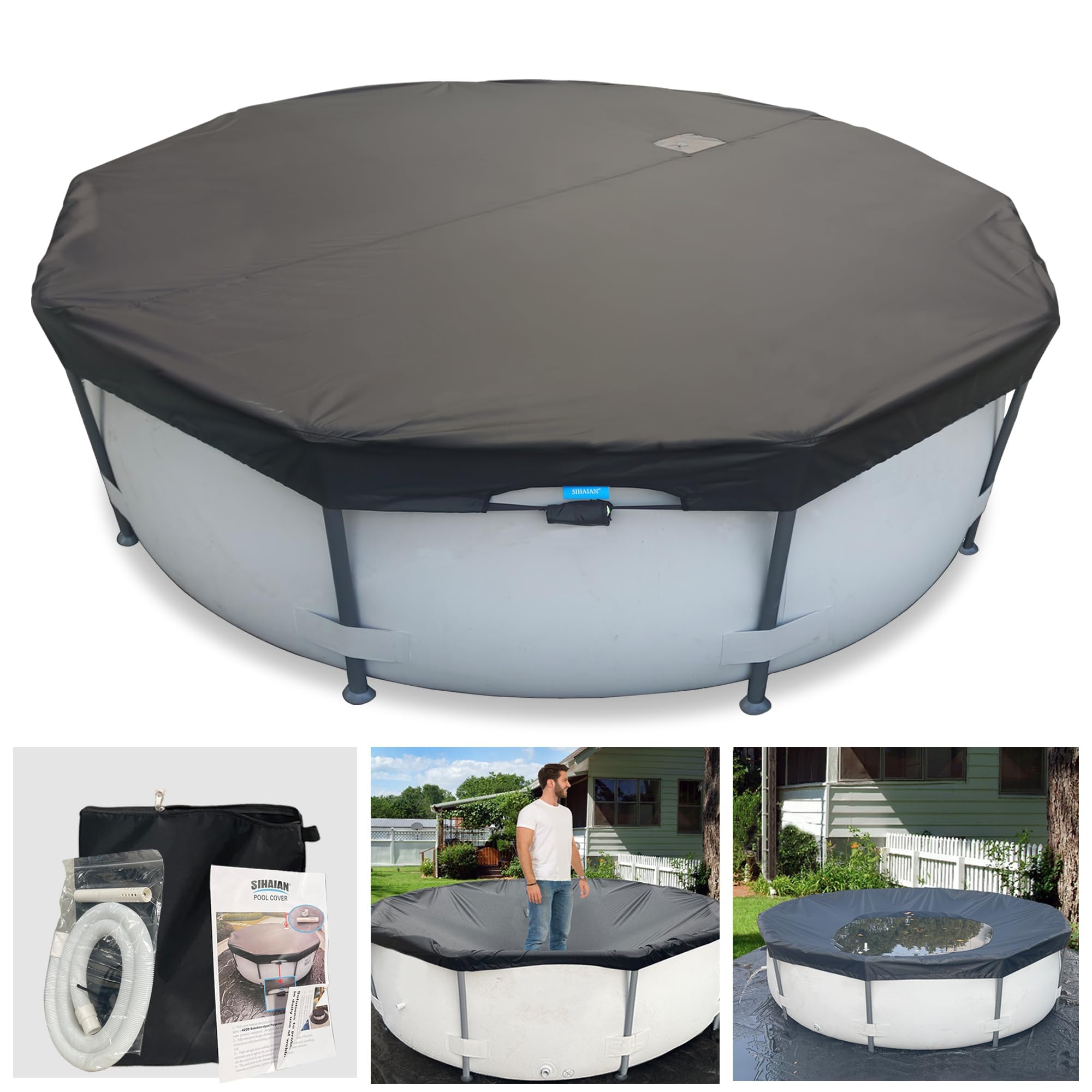 18 Ft Pool Cover with Automatic Drain Above Ground Pool Cover, Easy Installation Round Pool Cover Protector, Round Hot Tub Cover Ideal for hydrophilic and Dustproof Winter Pool Cover